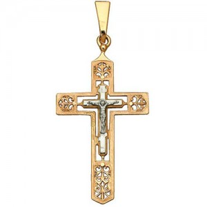 Крест из красного и белого золота 585 пробы арт. 308-1-218