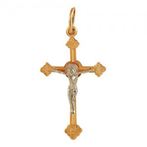 Крест из красного и белого золота 585 пробы арт. 308-1-368