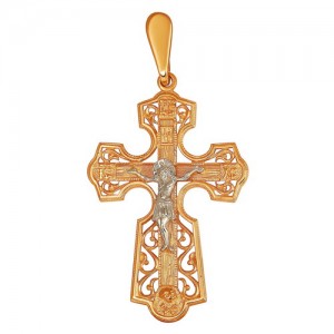 Крест из красного и белого золота 585 пробы арт. 308-1-387